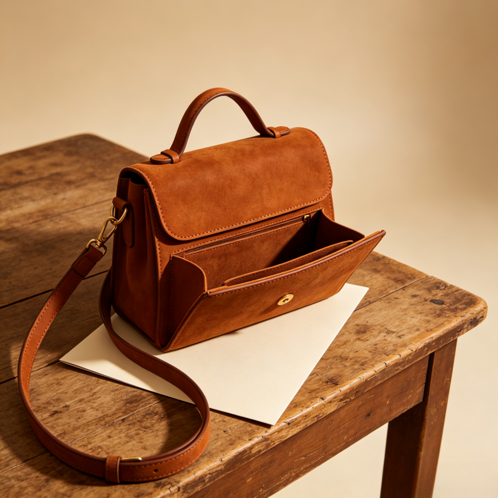Cognac Brown Leather Satchel Bag with Flap