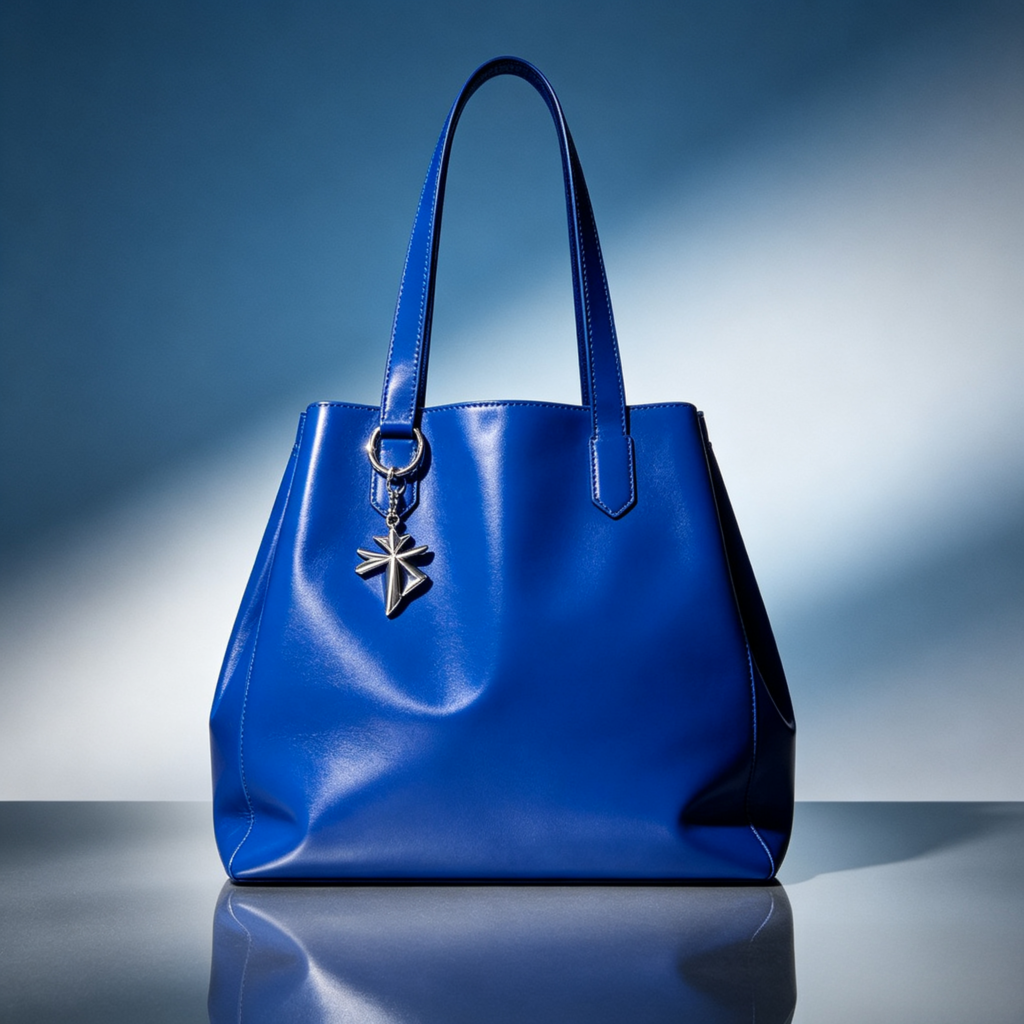 Cobalt Blue Structured Tote Bag with Charm