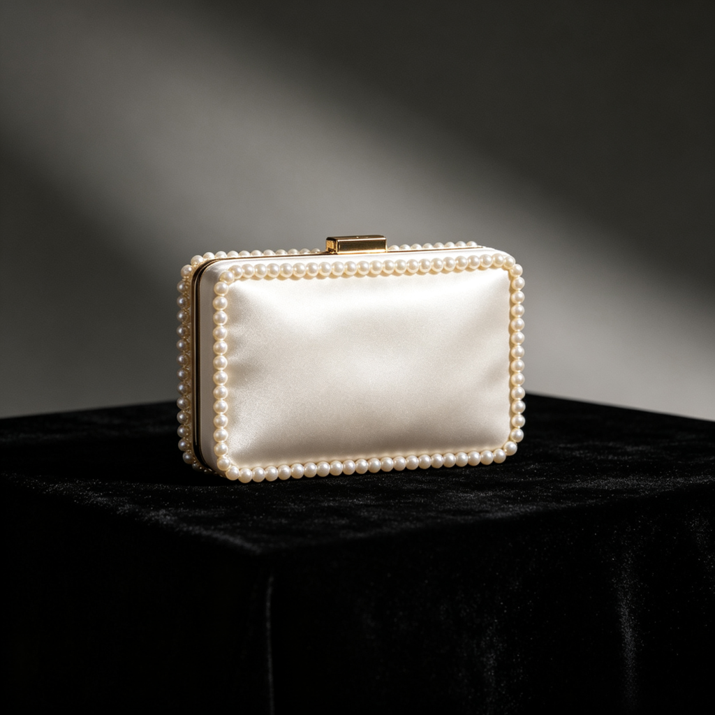 Ivory Pearl-Trimmed Box Clutch