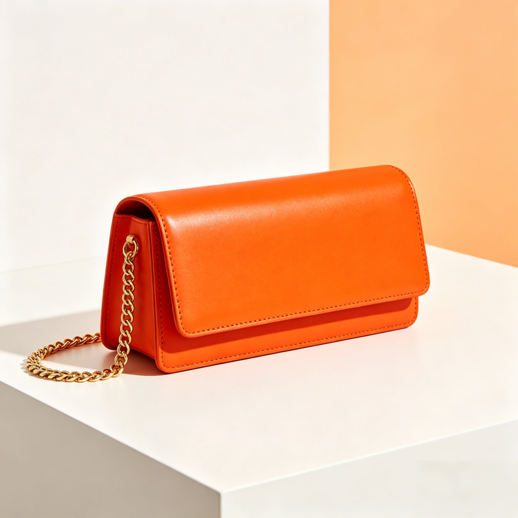 Burnt Orange Leather Flap Crossbody with Chain Strap