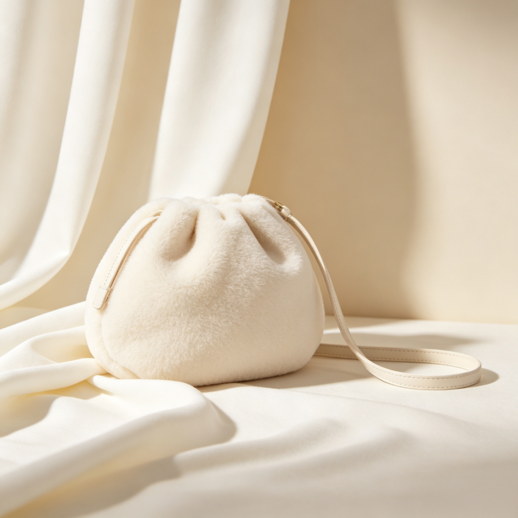 Ivory Plush Faux Shearling Bucket Bag