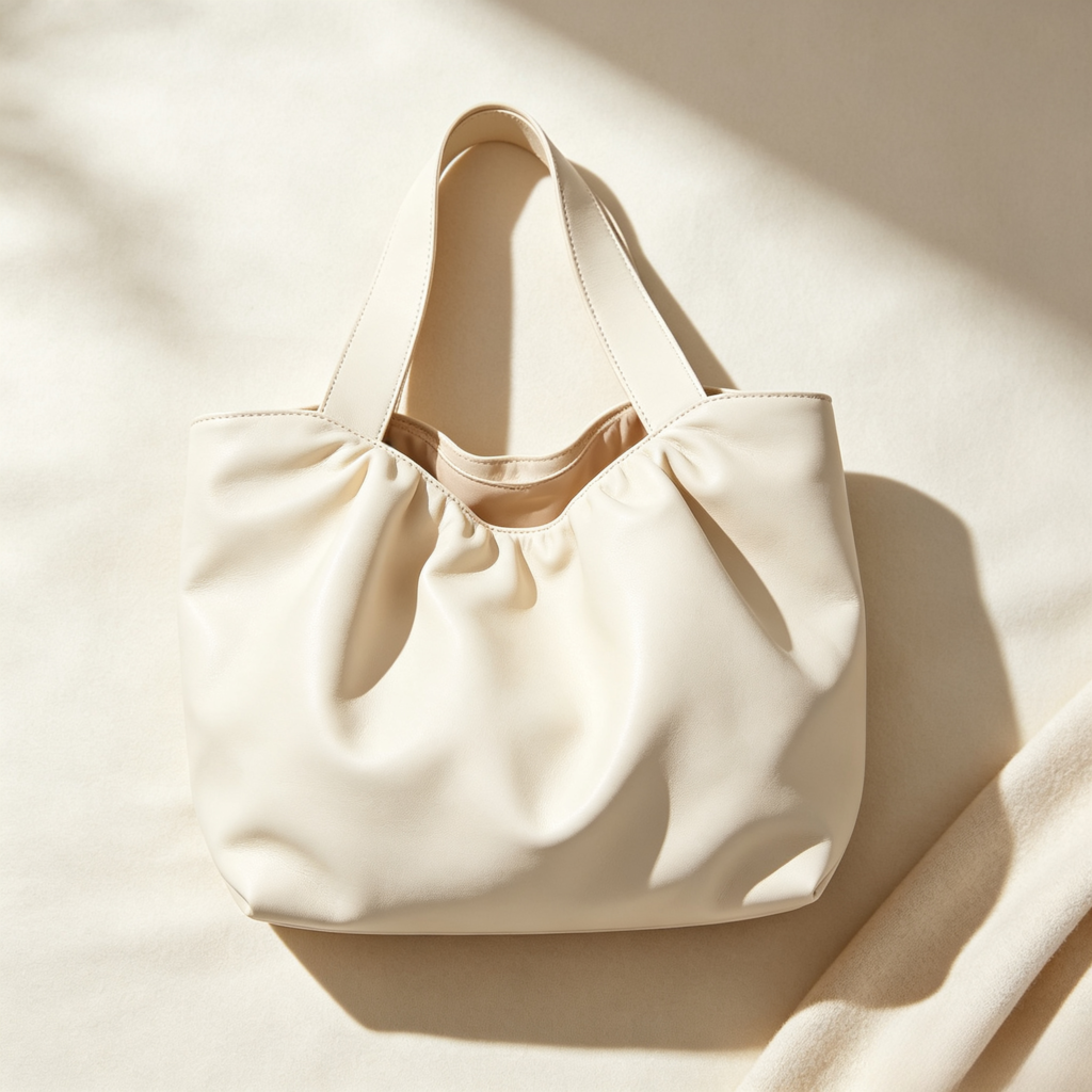 Ivory Ruched Knot-Handle Tote Bag