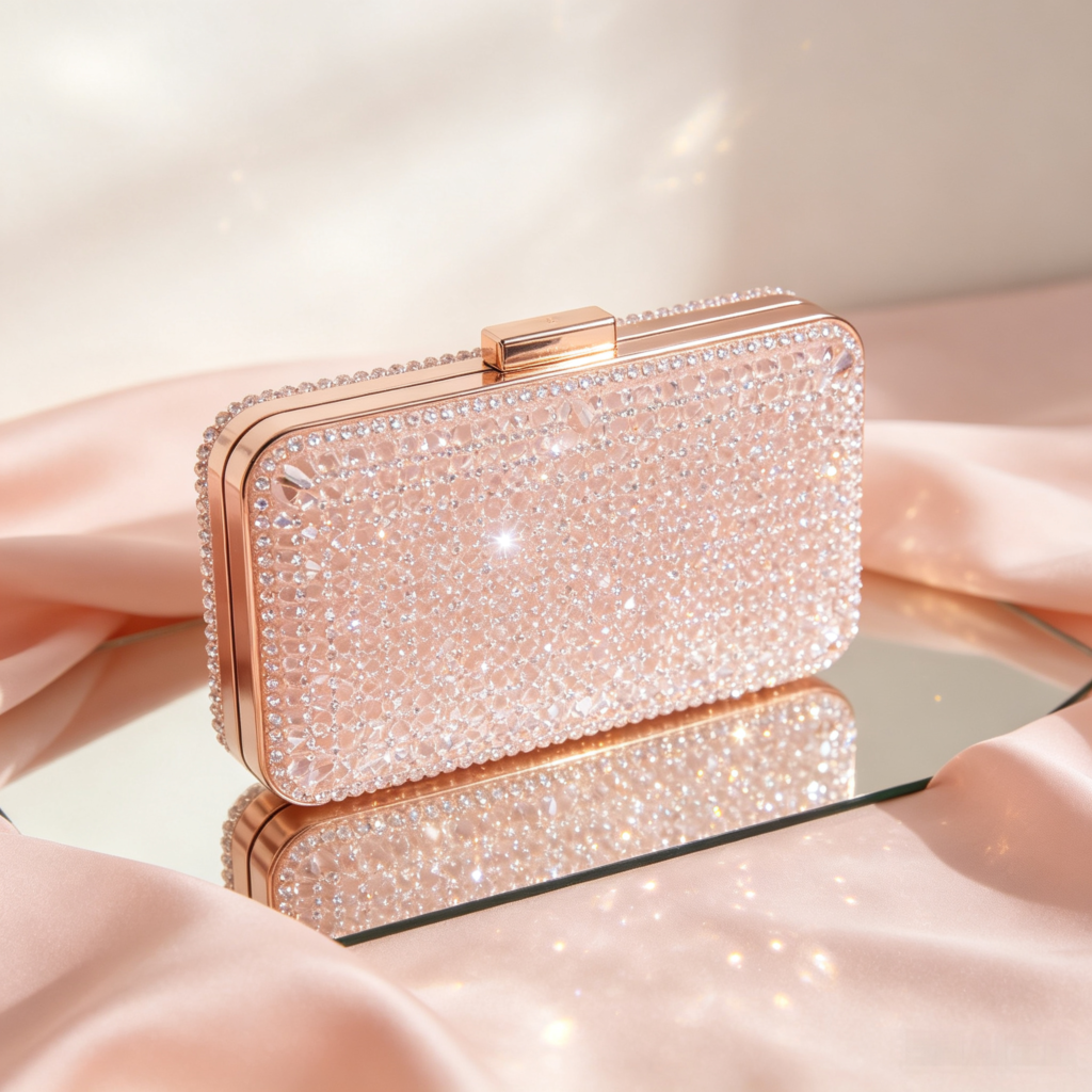 Blush Pink Crystal-Embellished Box Clutch