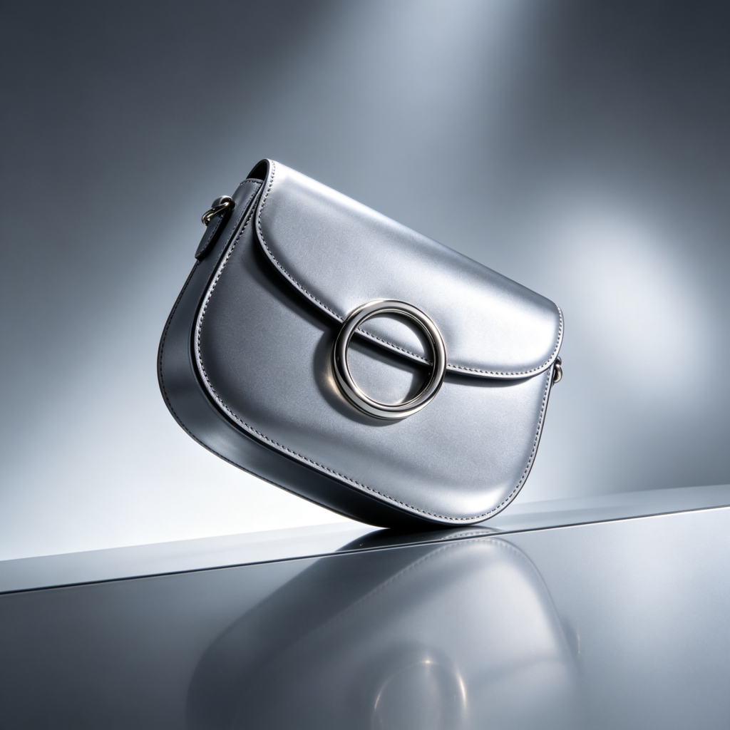 Metallic Silver Ring-Buckle Flap Bag with Chain Strap