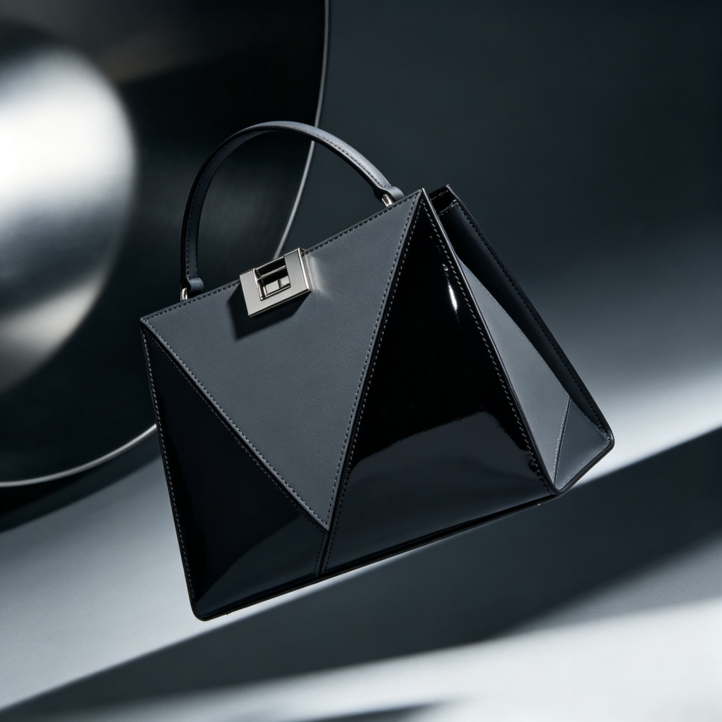 Black Geometric Origami Top Handle Bag
