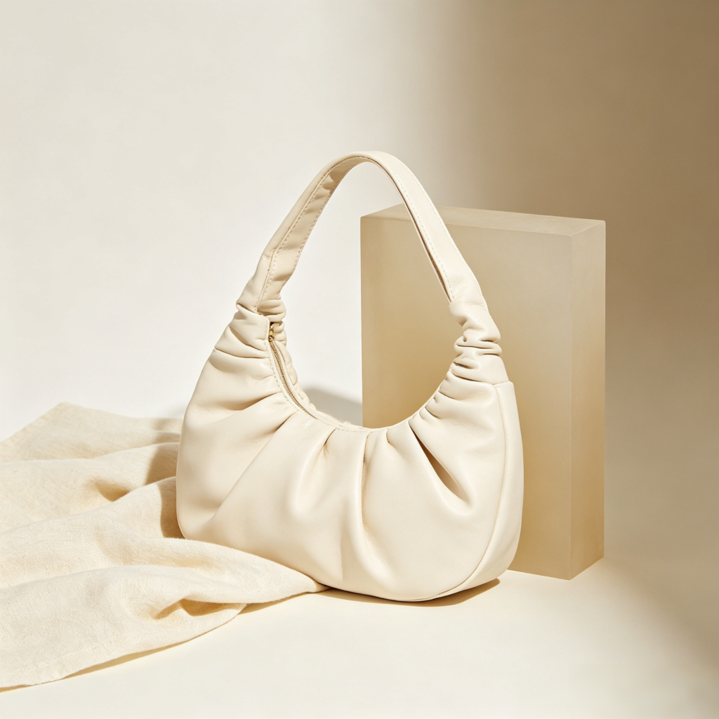 Ivory Ruched Slouchy Hobo Shoulder Bag